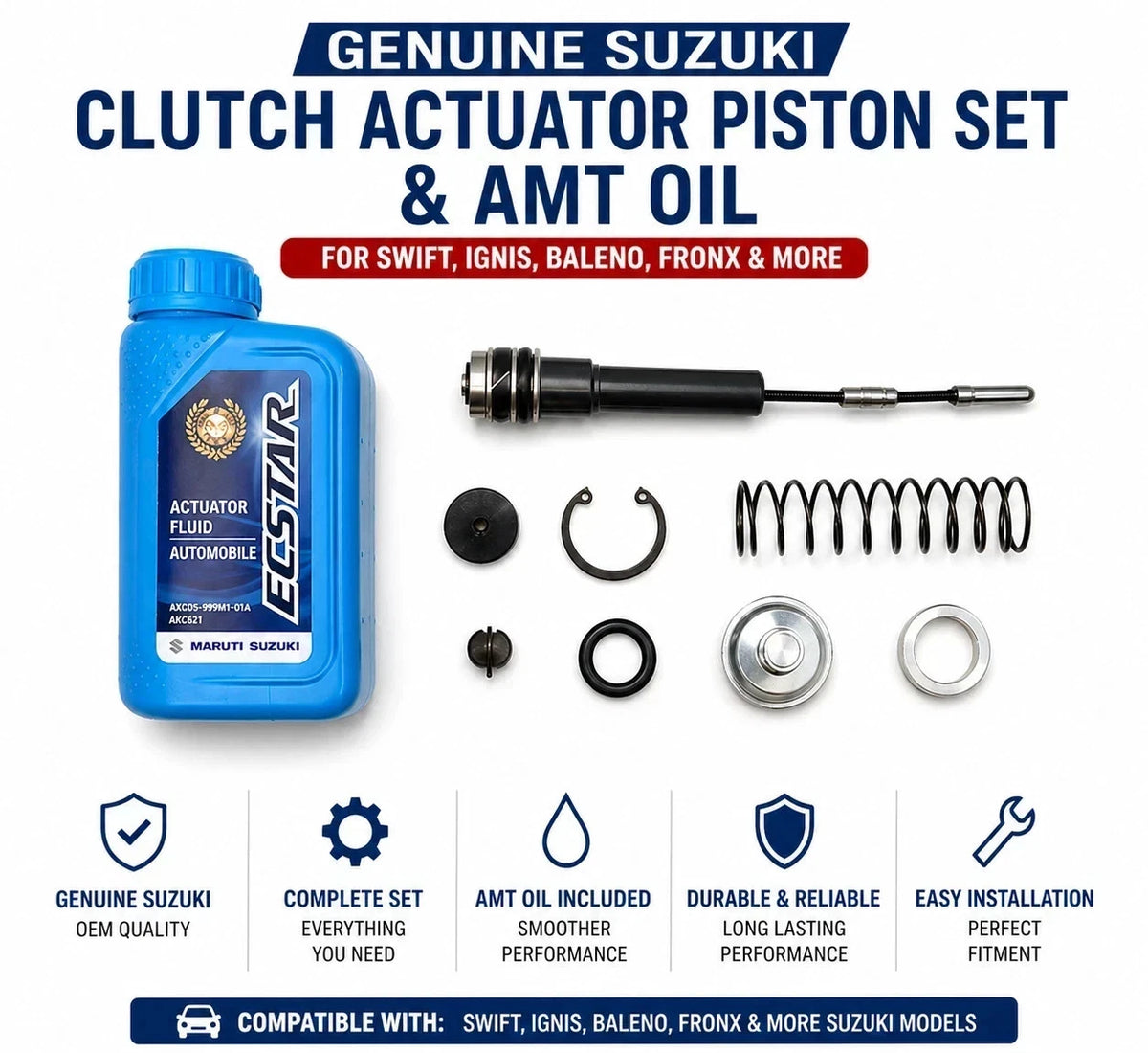 Genuine Suzuki Clutch Actuator Piston Set & AMT Oil for Swift Ignis Baleno Fronx 2640tm76me1 99000M24121-135